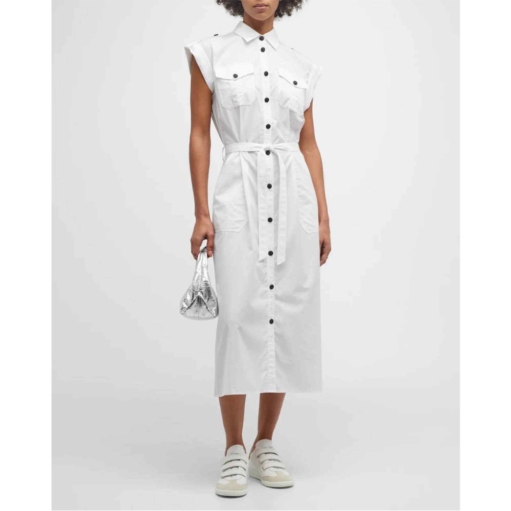 NWOT Rag & Bone Women White Roxanne Cotton Utility Midi Shirt Dress